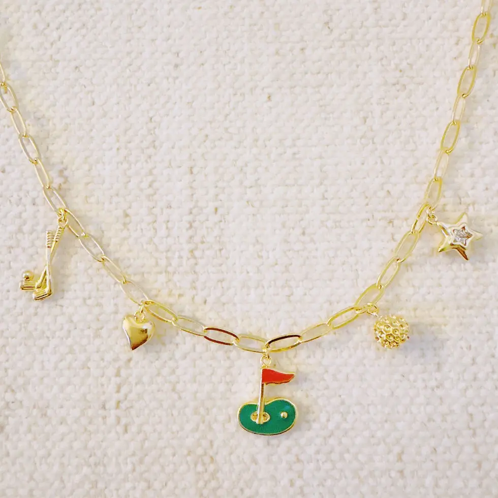 Golf Day Charm Necklace Playful Gold Plated Chain with Golf-Inspired Charms 16 Inches Adjustable with 3 Extender