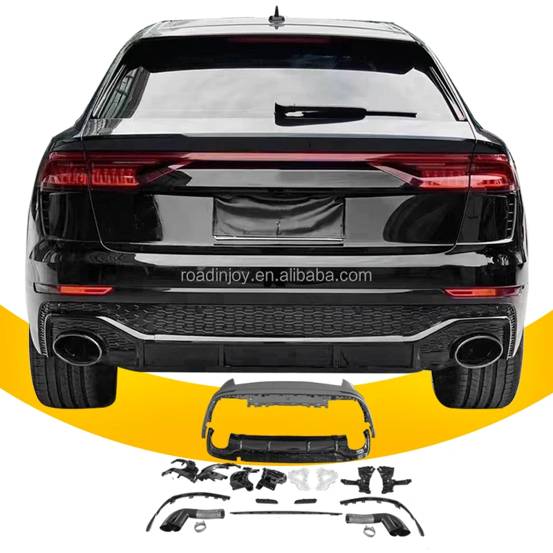 Labbro Paraurti Audi Q8 Diffusore Paraurti Posteriore Audi Q8 2018-2023 - Spoiler In ABS Carbon Look Modifica Audi Q8 2023 - 8
