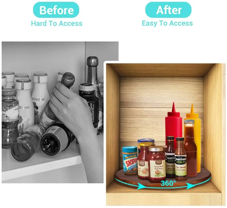 Round Lazy Susan Divided Turntable Acacia Wood Kitchen Cheese Board