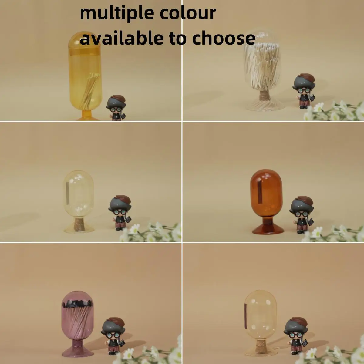 Custom Size & Color Ribbed Glass and Wooden Matches Decorative Match Cloche With Striker Decorative Matches in a Jar