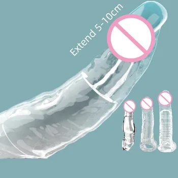 Reusable Penis Sleeve Extender Reusable Condoms Sex Toys for Men Dick Enlarger Extend 10cm Cock Sleeve