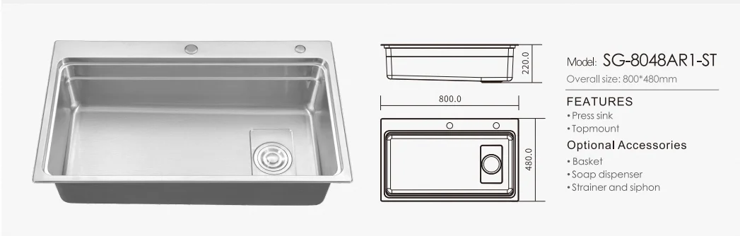 SUS304 Stainless Steel Multi-Function  Rectangular Above Counter With Faucet Installation Type  Press Kitchen Sink details