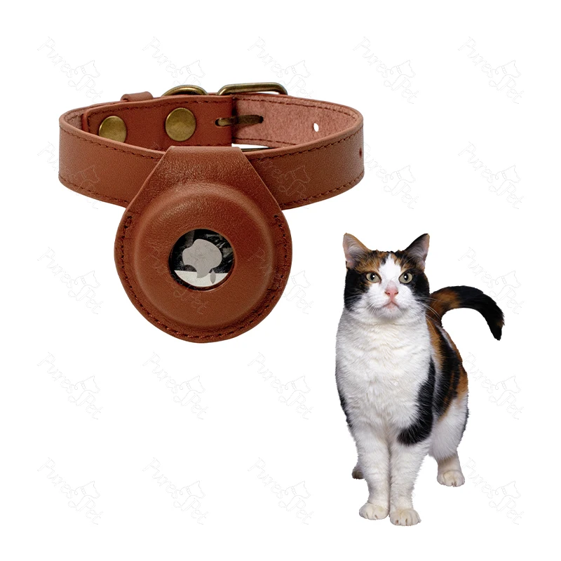 Drop Shipping Personalize Adjustable Small Pet Luxury Real Genuine Leather Airtag Cat Collar
