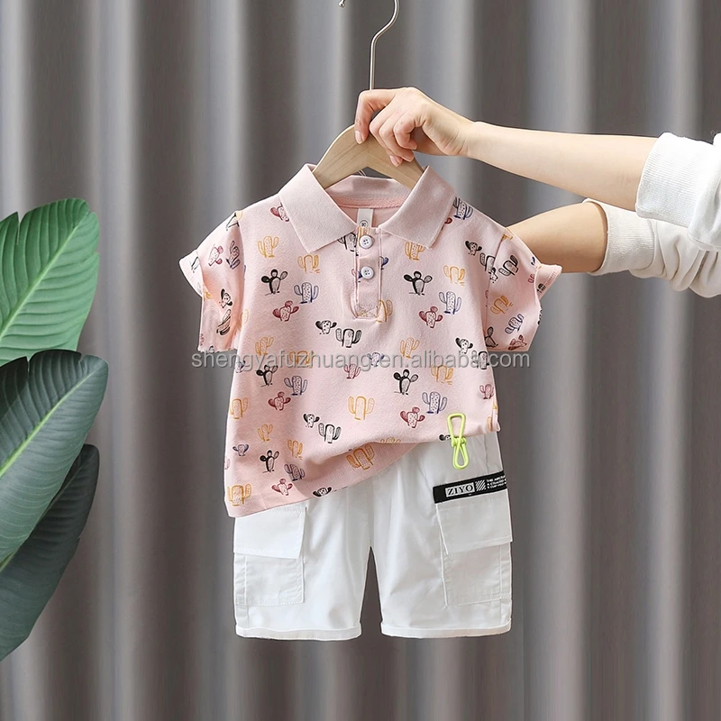 2022 children's clothing wholesale summer cotton men's POLO shirt short sleeve shorts two sets