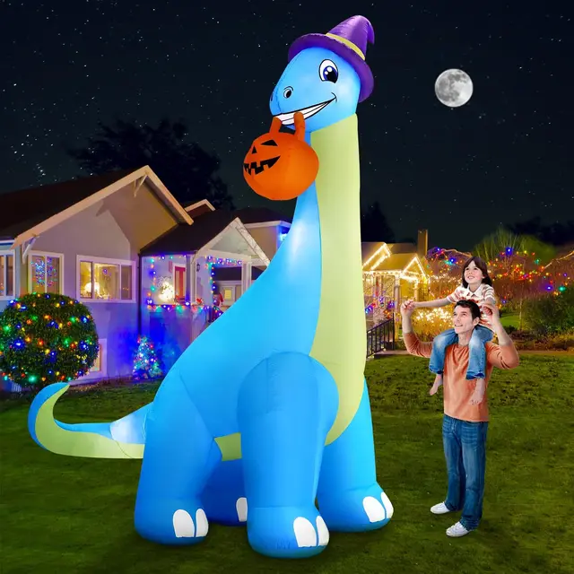 Zukakii 13ft Blue Brachiosaurus Halloween Inflatables Factory Wholesale Christmas Decorations with Built-in Bright LEDs