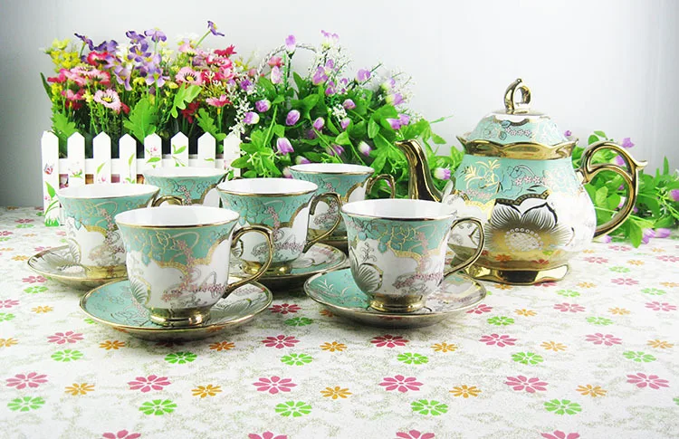 15pcs/set Delicate Bone China Coffee Cup Set Vintage Tea