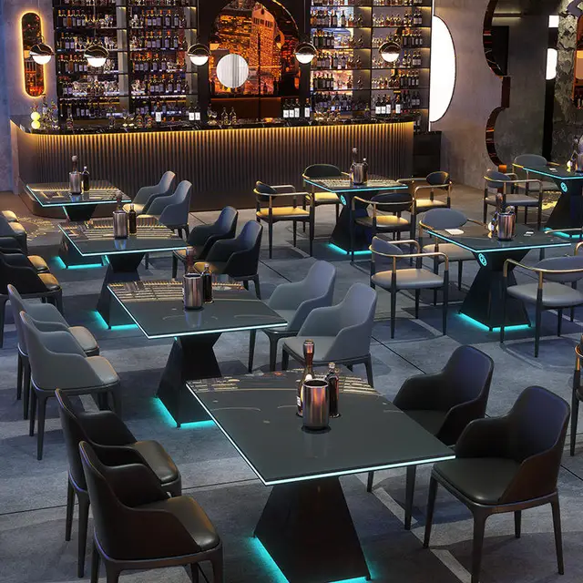 Industrial Nightclub Restaurant Furniture Led Bar Table Chair Color Booth Sofa Seat Coffee Shop Restaurant Led Light Table Chair