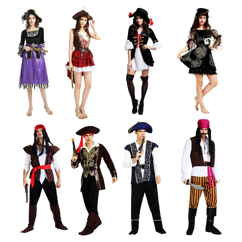 Unisex Adult Buccaneer Pirate Costume for TV Movie Cosplay Halloween Party with Character Pattern Pants Women's Dress