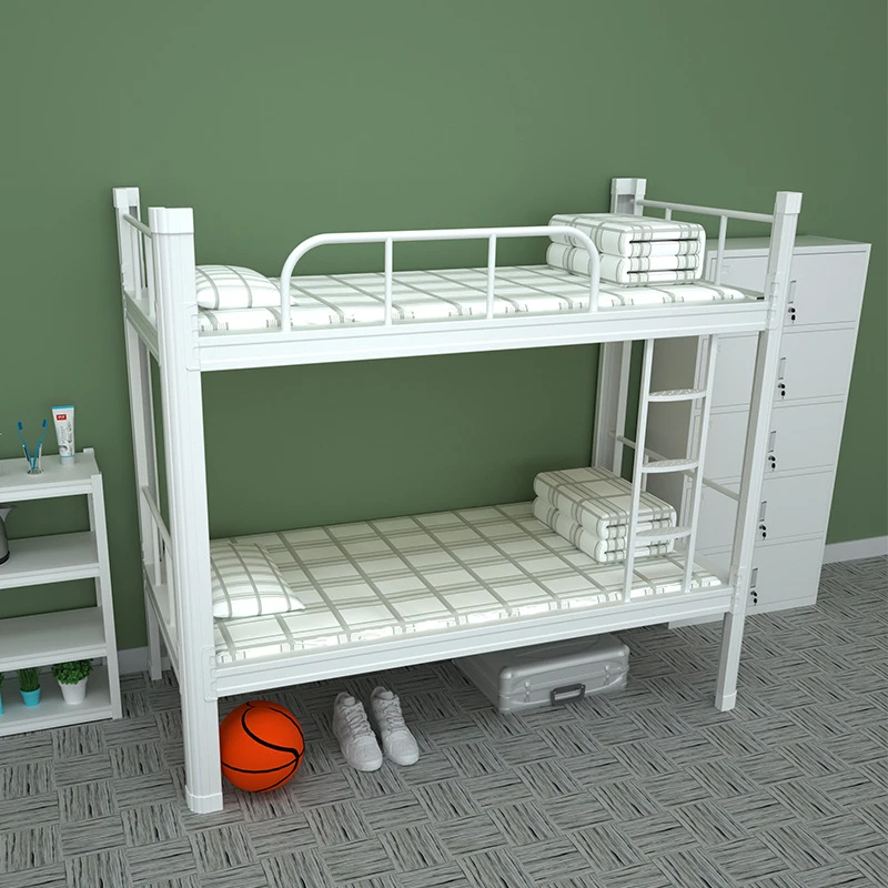 Modern Metal Bunk Bed Frame with Safety Guardrail for School and Home