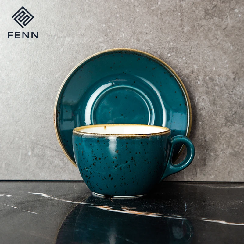 product fenn factory manufacture sale porcelain cappuccino cup tea cups wedding hotel speckled blue ceramic coffee cup with saucer-62