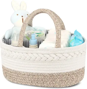 Baby Diaper Caddy Organizer Cotton Rope Diaper Storage Basket For Changing Table