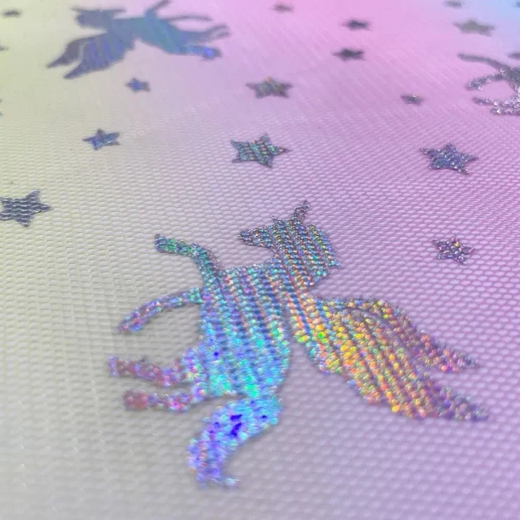 100% Polyester rainbow unicorn Colorful Gradient Dress Sequin Tulle Gold Foil Print Fabric for Children Clothing