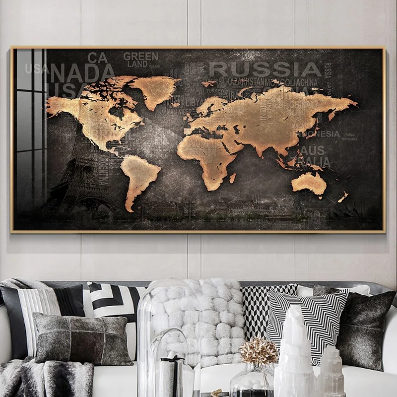 Modern Abstract World Map Canvas Art Paintings Wall Decorative Pictures Poster and Prints