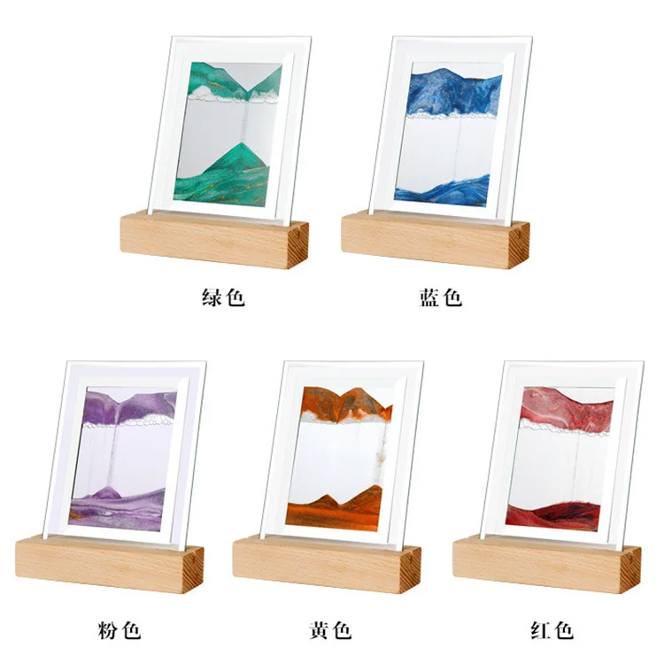 3d Moving Sand Art Rotating Wood Base Sand Painting Flowing Sand Picture Dynamic Display Led Night Light for Kids Gifts