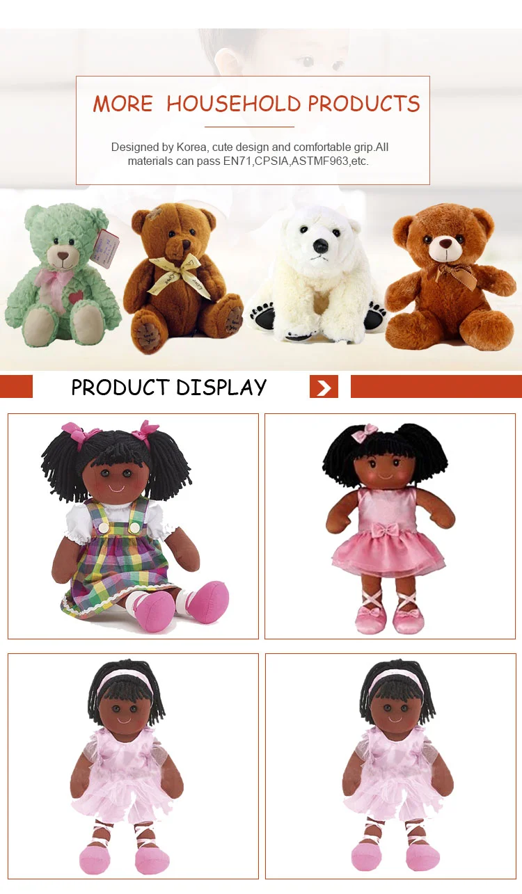 Wholesale Custom Cheap Plush Toy Human Plush Baby Black Girl Rag Dolls