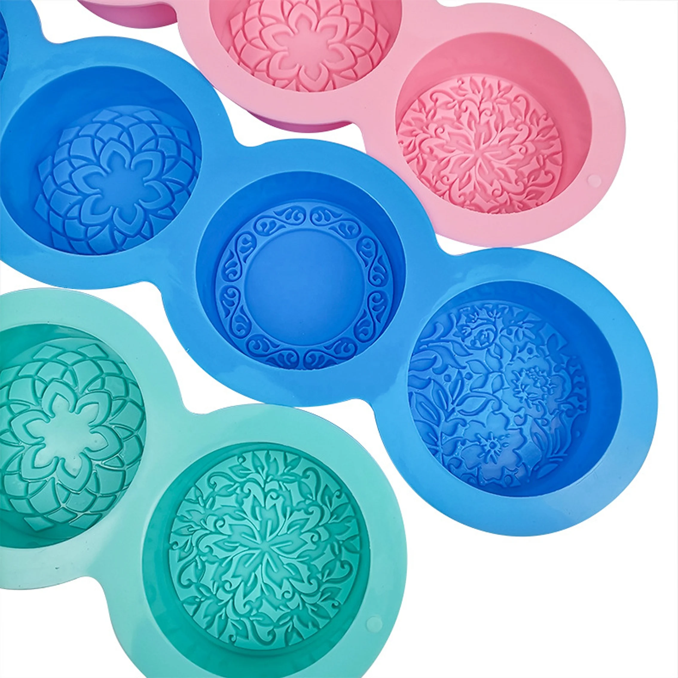 4 Cavity Round Flower Carved Shape Diy Cake Baker Pan Mold Silicone