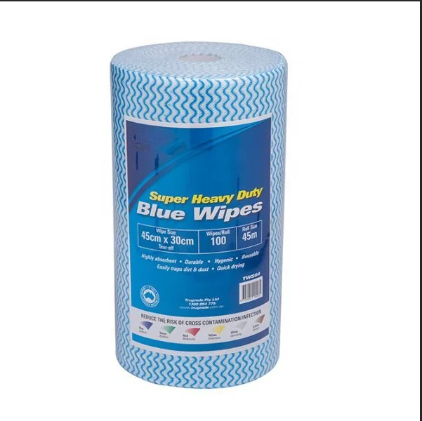 70% Viscose Super Absorbent Multipurpose Nonwoven Heavy Duty Chux Blue Perforated Dry Wipes Roll Reusable Kitchen Cleaning Cloth