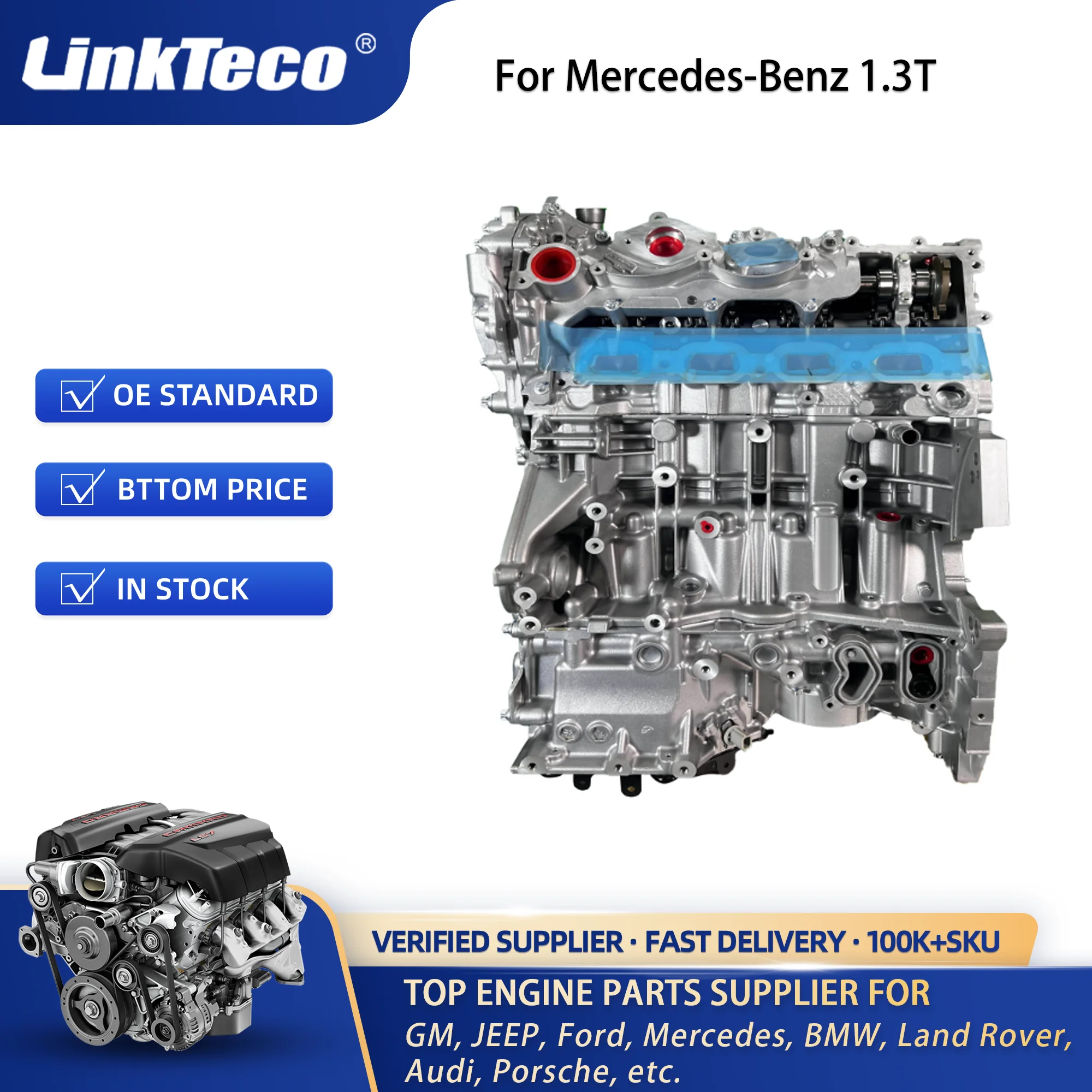 Linkteco Auto Engine Assembly for Mercedes Benz M282.914 1.3T  A180 B180 A200 B200 282914 92228291402 92228291404 92228291403