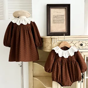 Autumn Sister Design Infant Baby Girls Ruffles Dress Newborn Toddler Kids Long Sleeve Romper Clothes for Kids