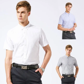 Large Size Oxford Slim Short Sleeve 100% Cotton Formal Business Casual Shirts For Mens