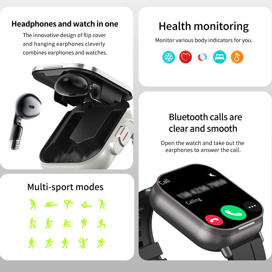 Silicon Strap Smart Watch in Earphone TWS Earbuds