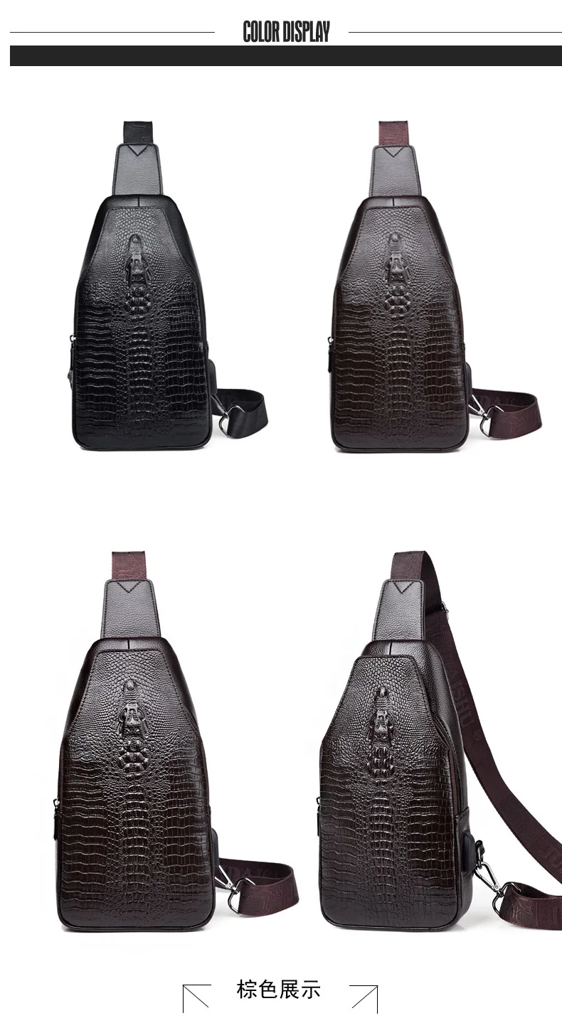 New Men's Large Capacity Men's Shoulder Bags Casual Crocodile Pattern ...