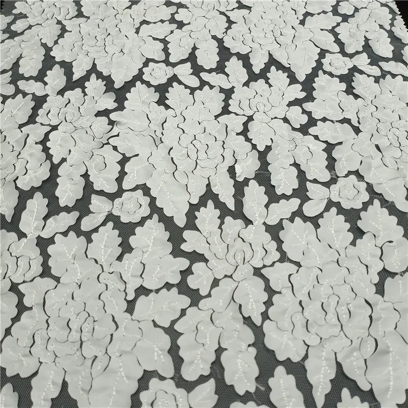 Новое поступление, кружевная ткань JG086 с белыми листьями лазерной резки, ткань с вышивкой, кружевная ткань для свадебного платья