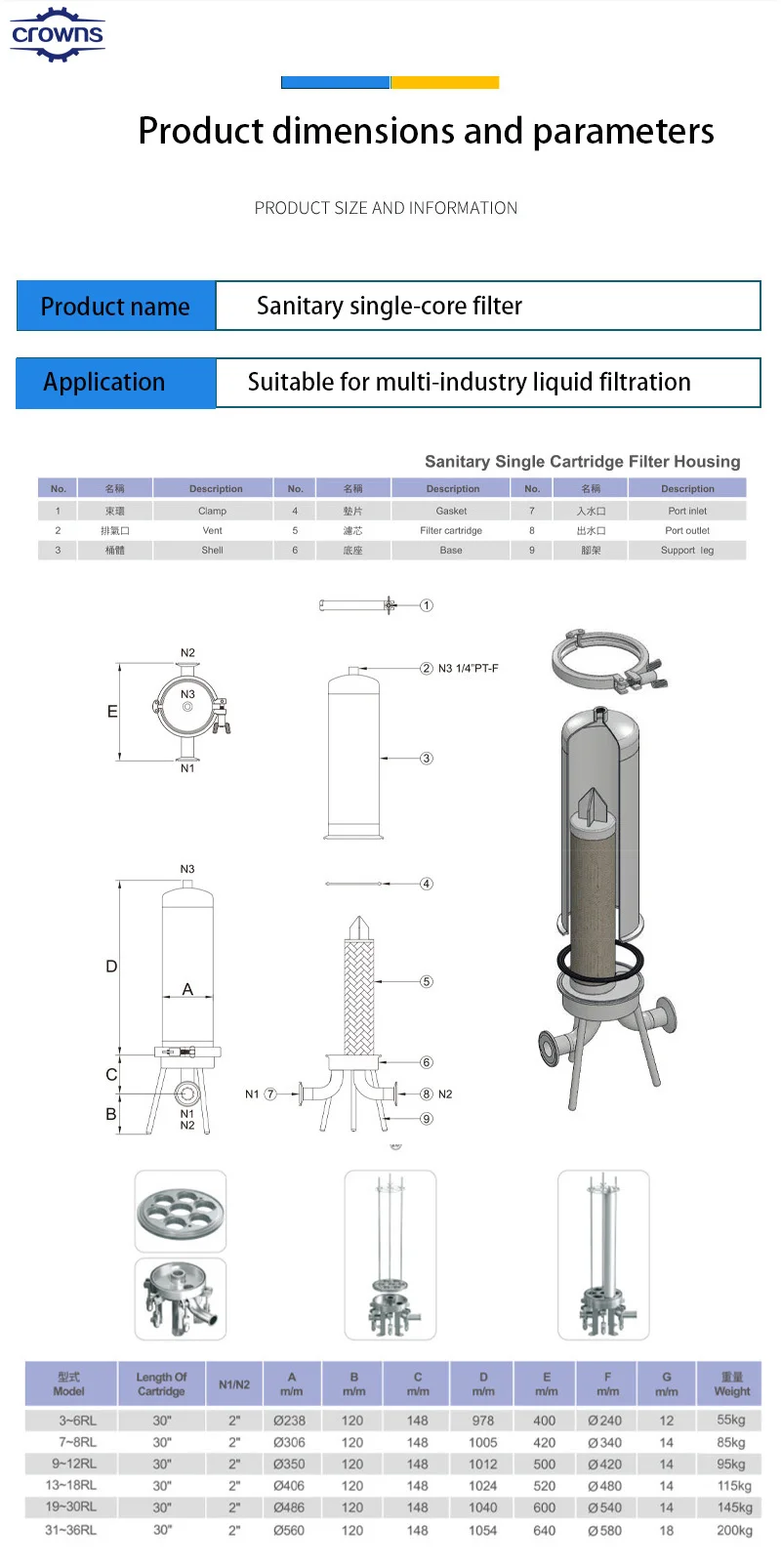 Intelligent 10" 20" 30" 40" Water Cartridge Filter Housing