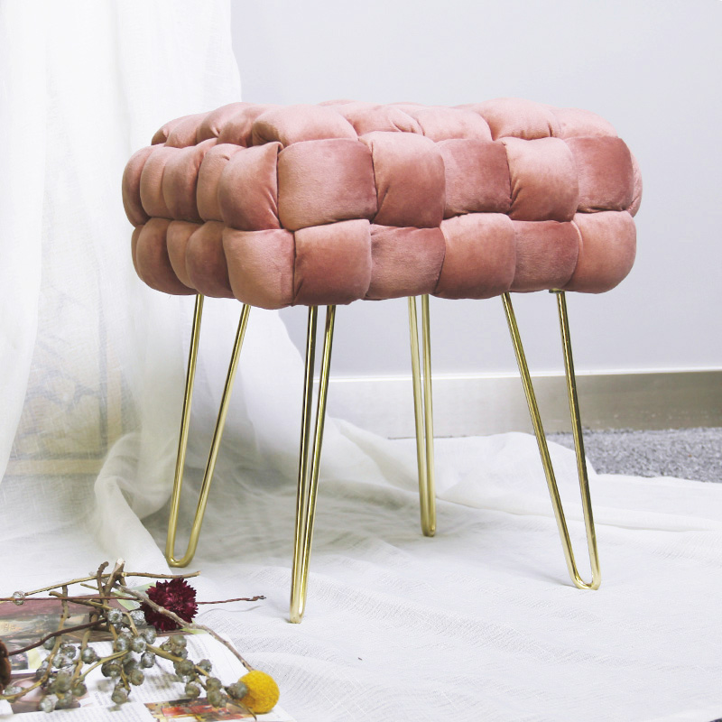 Customized Fabric Cube Metal Foot Stool Ottoman in Living Room with Metal Legs