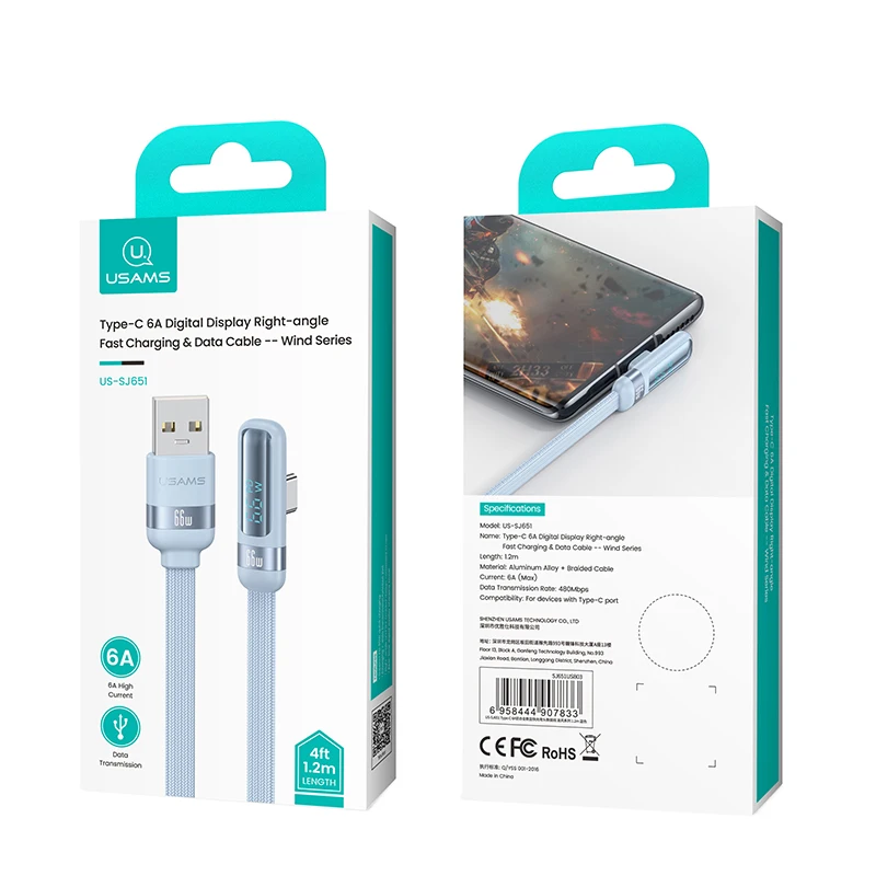 USAMS SJ651 Fast Charging 6A Type C Cable for Huawei Fast Charging Data Cable for iPhone