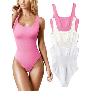Woman Sleeveless Bodysuit Square Neck One Piece Jumpsuits Sexy Yoga Bodysuit