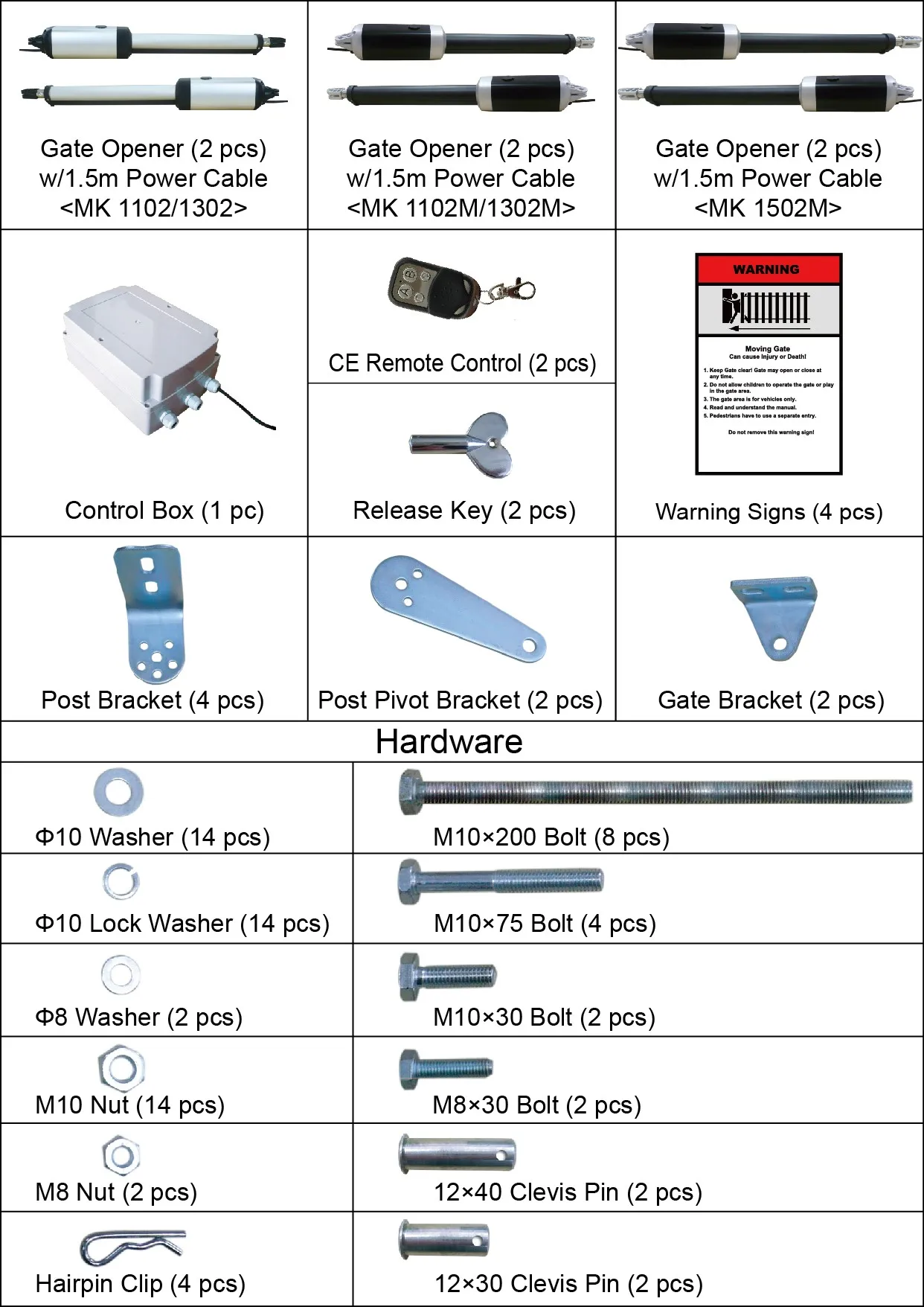 Mk1102 Dual Swing Gate Opener Automatic Kit With Remote For Swing Gates
