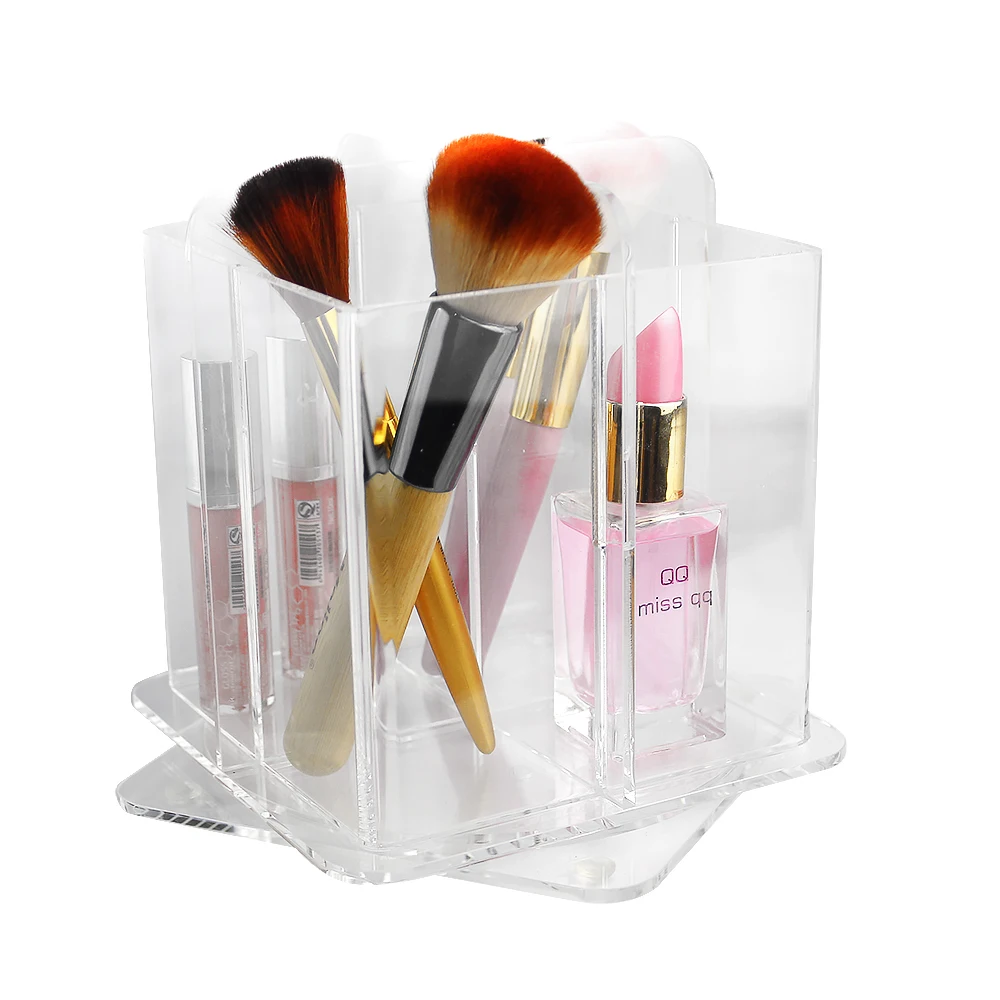 360° Rotating Makeup Organizer Box with Lid Dustproof Makeup Brush Holder  Bucket Lipstick Eyebrow Pencil Cosmetic Storage Box
