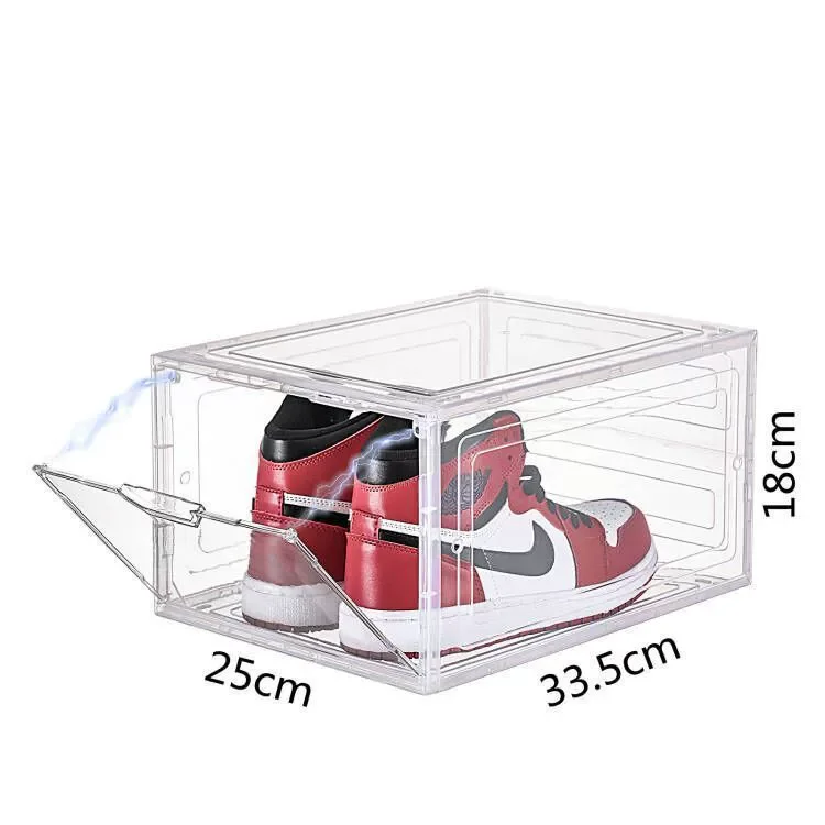 33.5*25*18cm Transparent Plastic Acrylic Shoe Box Square Foldable Anti-Oxidation Sneakers Storage Wall Cabinet with PP Plastic