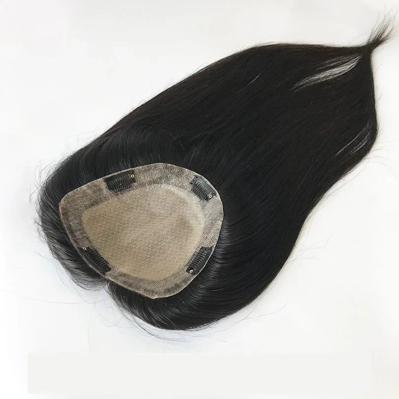 15x16CM Virgin Human Hair Topper For Thinning Silky Straight 2cm PU Around Scalp_voghion.com