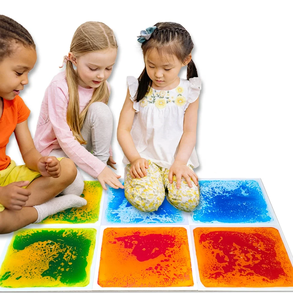 Unisex PVC Extruded Square Sensory Liquid Floor Tiles Children's Early Education & Stress Relief Novelty Toys