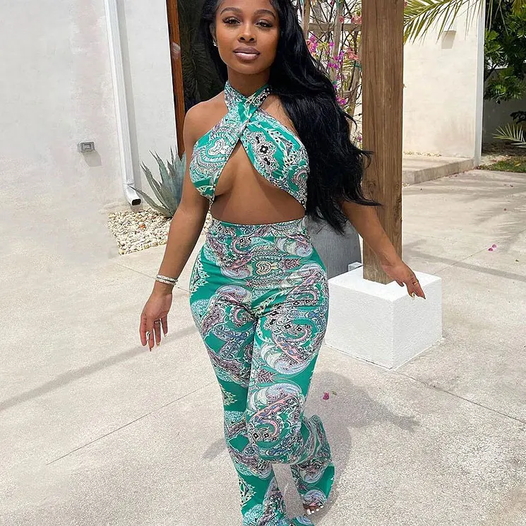 Fs3873a Fashion Print Criss Cross Crop Top And Pants Two Piece Sets For  Women Sexy Club Party Summer Outfits - Buy Summer Outfits 2021,Print Criss  Cross Crop Top And Pants Two Piece