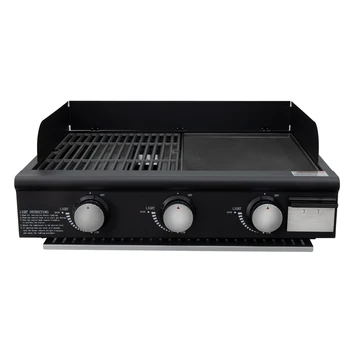 25 Inch Portable Gas Grill Combo Griddle with Hotplate 3-Burner BBQ and Iron Steel Metal Propane Gas-Friendly