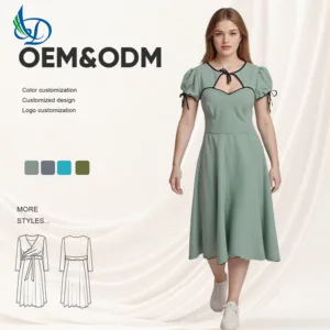 Women's Classic Short Sleeved Dress with a Natural Waistline That Can Be Washed with Water