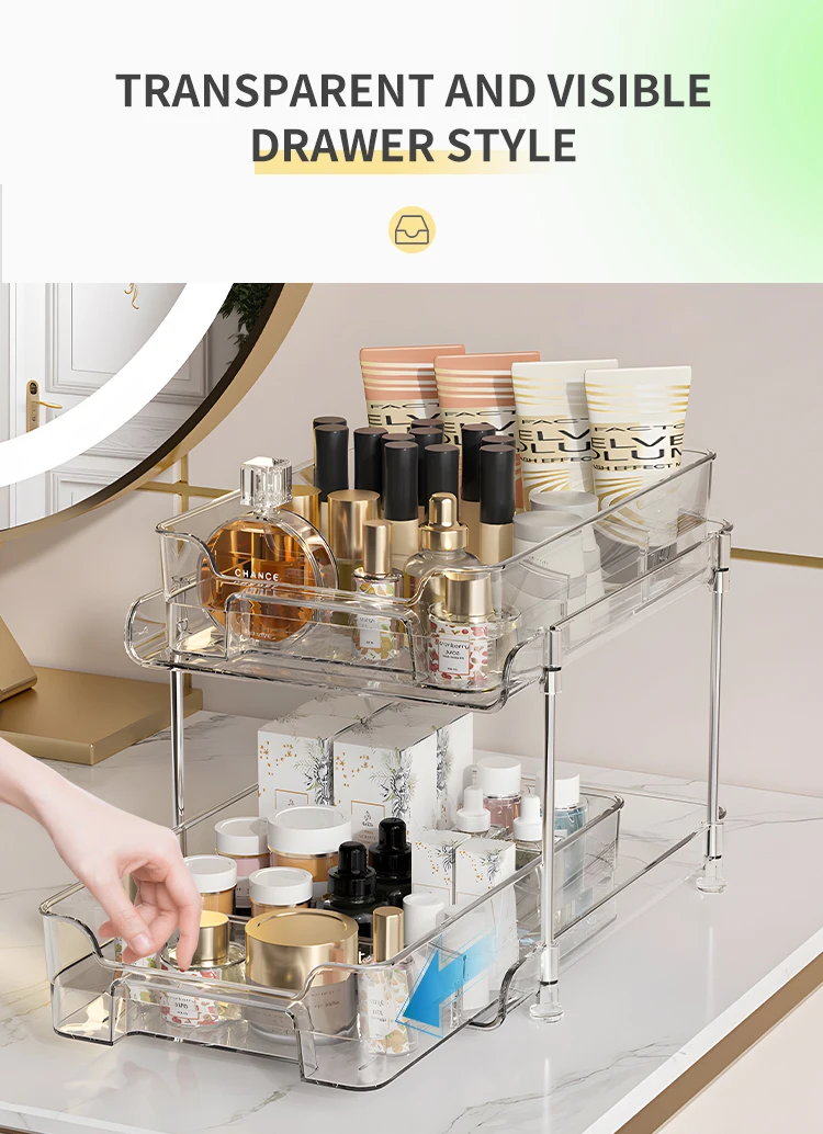 2 Tier Clear Under Sink Slide Out Makeup Organizer Bathroom Drawers