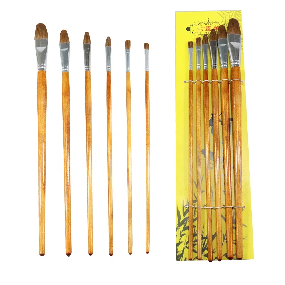 6PCS Horsehair Wooden Pole Brushes Are Available for Custom Artist Paint Wholesale