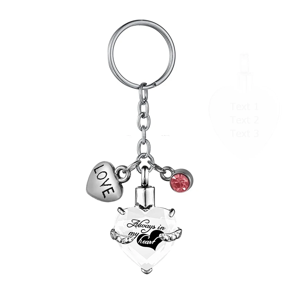 Heart with Birthstone and Love Pendant Memorial KeyChain Cremation Urn for Ashes Jewelry to Men Women - Always in my heart