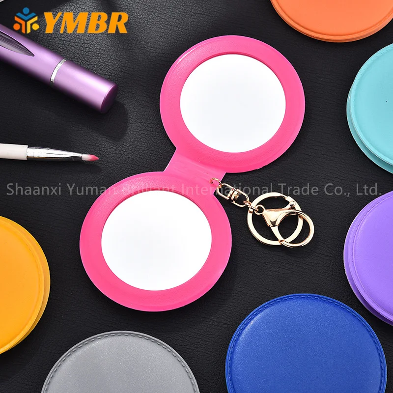 Ymbr Wholesale Cute Pu Leather Doublesided Round Mirror Mini Folding