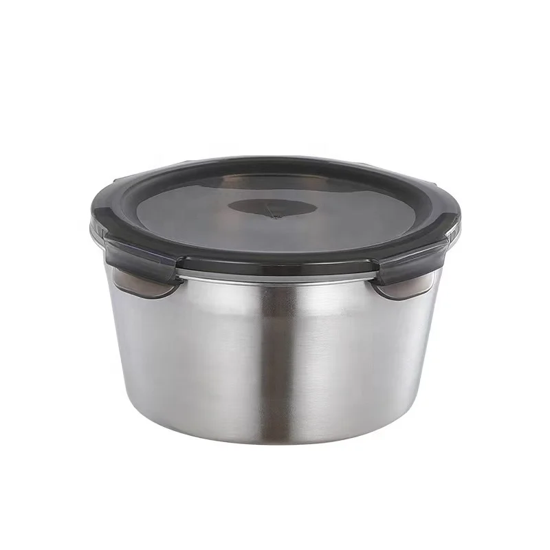 Round Leakproof Black Plastic Lid 304 Stainless Steel Fresh