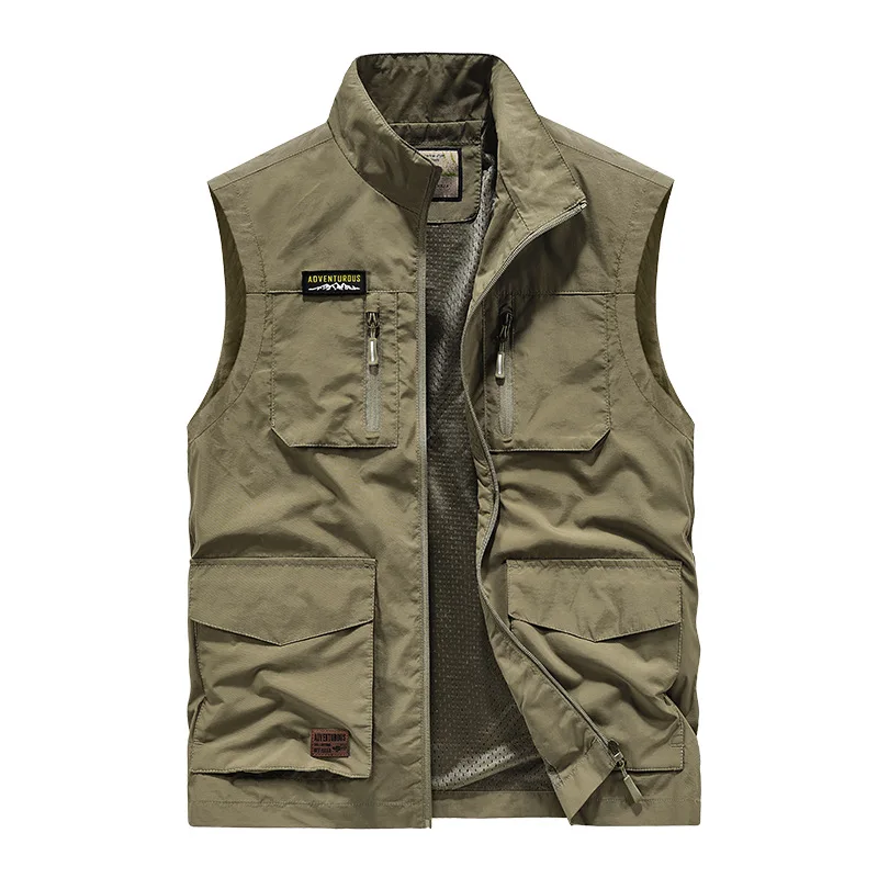 Men's High Quality Multi Pockets Jacket Plus Size Solid Color Fishing Volunteer Vest Slim Fit Vintage Jackets_voghion.com