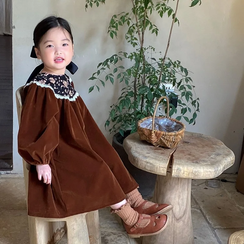 Girls' Velvet Dress Autumn/Winter 2025 Children's Clothes Vintage
