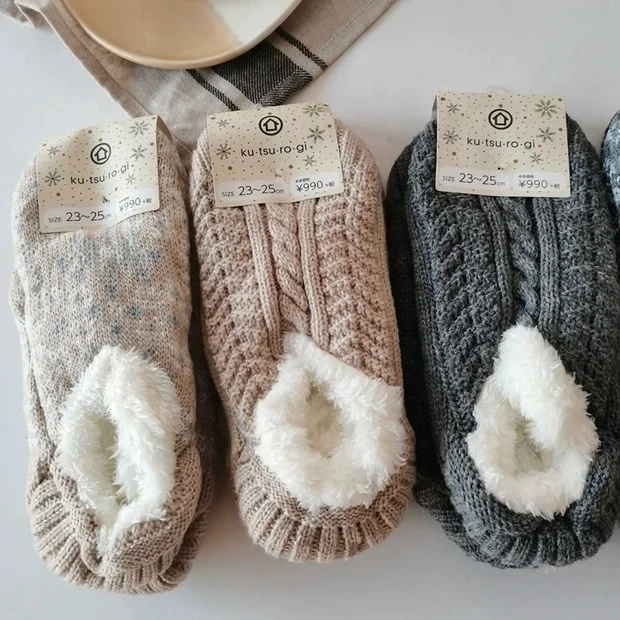 Женские, женские, дамские зимние вязаные носки-тапочки с плюшевой подкладкой из шерпы