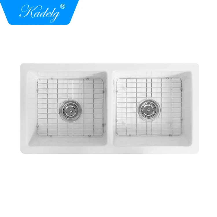 CUPC double bowl drop-in mounting White Apron Front Ceramic Kitchen SInk