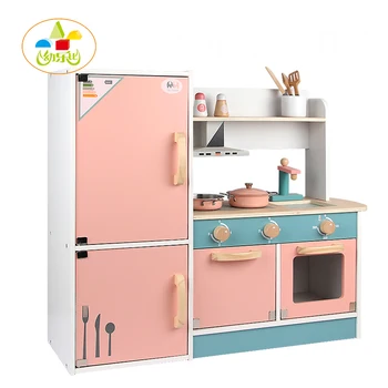 2021 New Product Pink wooden kitchen toys Pretend Play Kitchen Toys Set