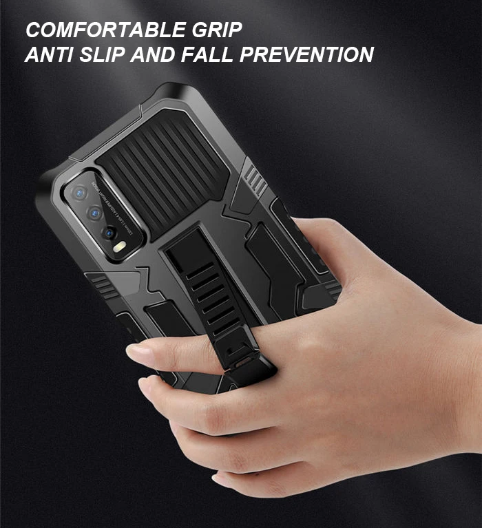 EASSGU Custodia Protettiva Per Vivo V21 5G - Cover Antiurto In PC E Silicone Con Cavalletto Incorporato, Nero - 4
